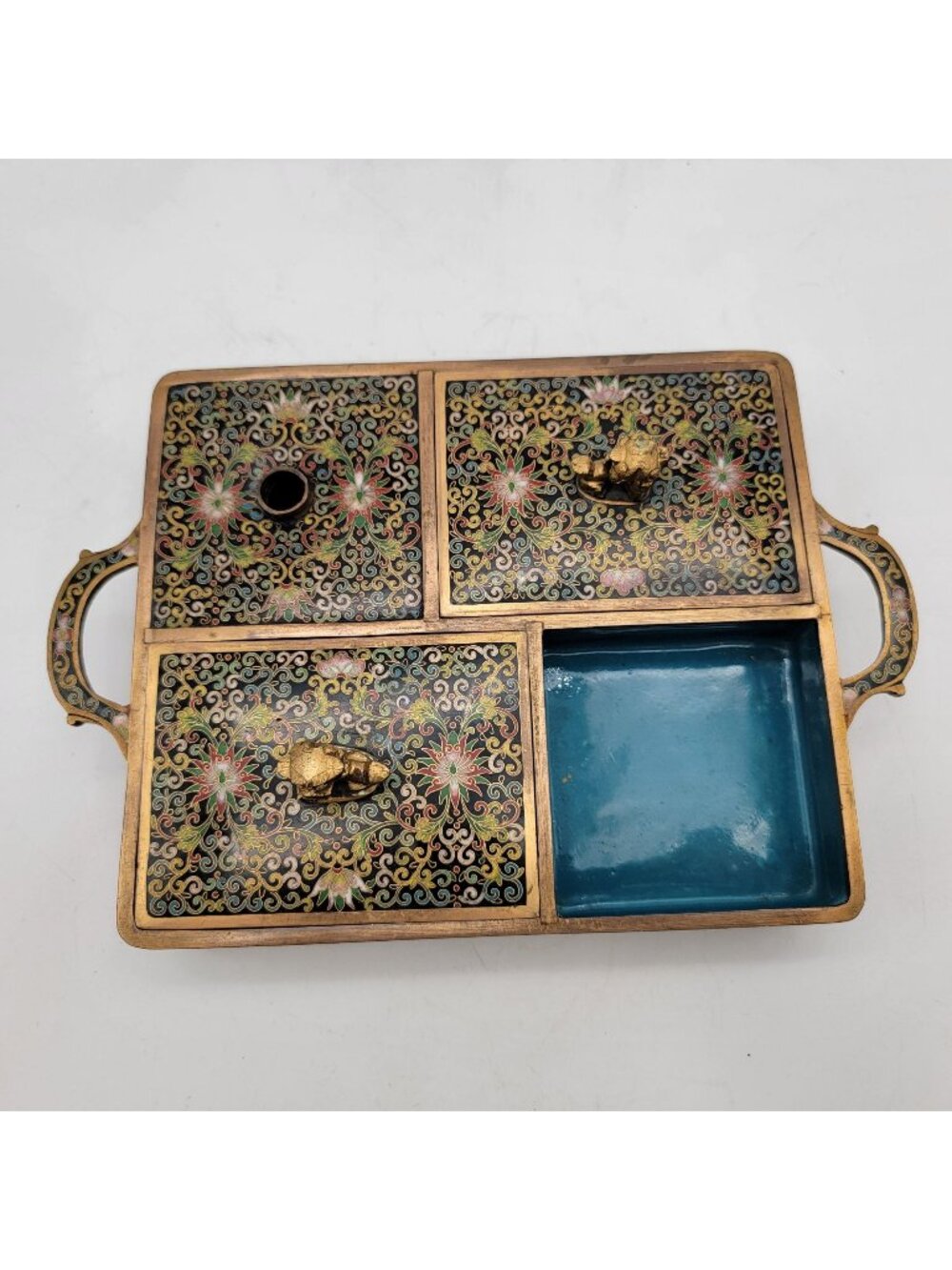 Vintage Cloisonné Smoking Set With Foo Dog Finials